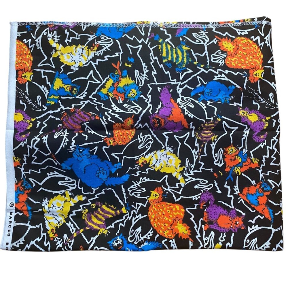 Marcus Brothers Electric Cat Fish Fabric‎ Black Multicolor Cotton Quilt Craft 1+